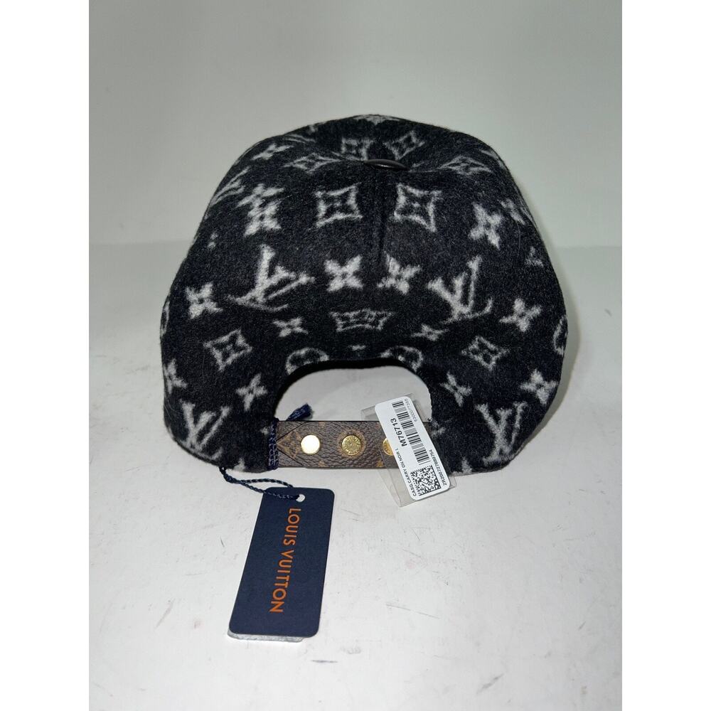 Louis Vuitton Carry On Cap Black Grey Wool Monogram LV Logo Sun Baseball Hat L - Picture 7 of 9